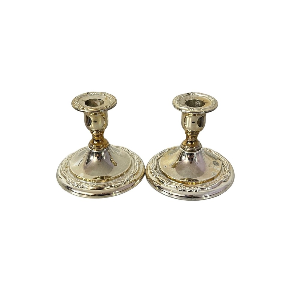 Oneida Candlestick Holders Set of 2 Silver Plated OS Tarnish Resistant Scroll